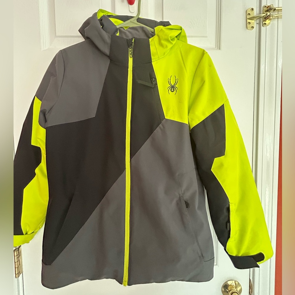 Spyder Kids' Neon Yellow and Dark Gray Ski Jacket